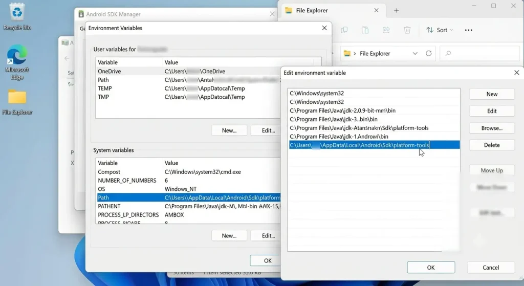 Windows Environment Variables dialog